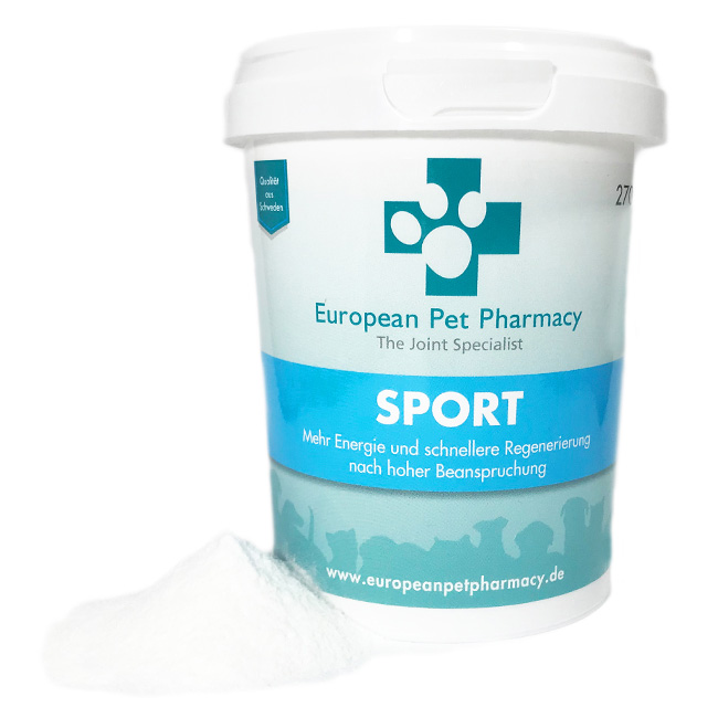 European Pet Pharmacy Sport Pulver mit Pulverhäufchen, Ergänzungsfutter für Hunde zur Unterstützung von Energie, Ausdauer und schneller Regeneration nach Belastung