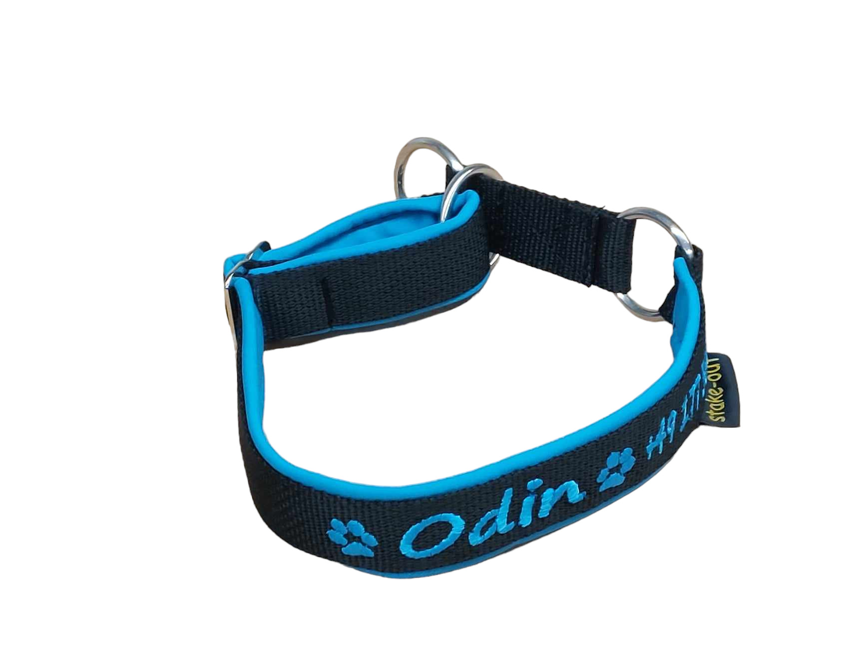 Zugstopp Halsband Blau/Schwarz bestickt Softshell Besticktes Zugstopp-Halsband in Blau/Schwarz mit Softshell-Polsterung