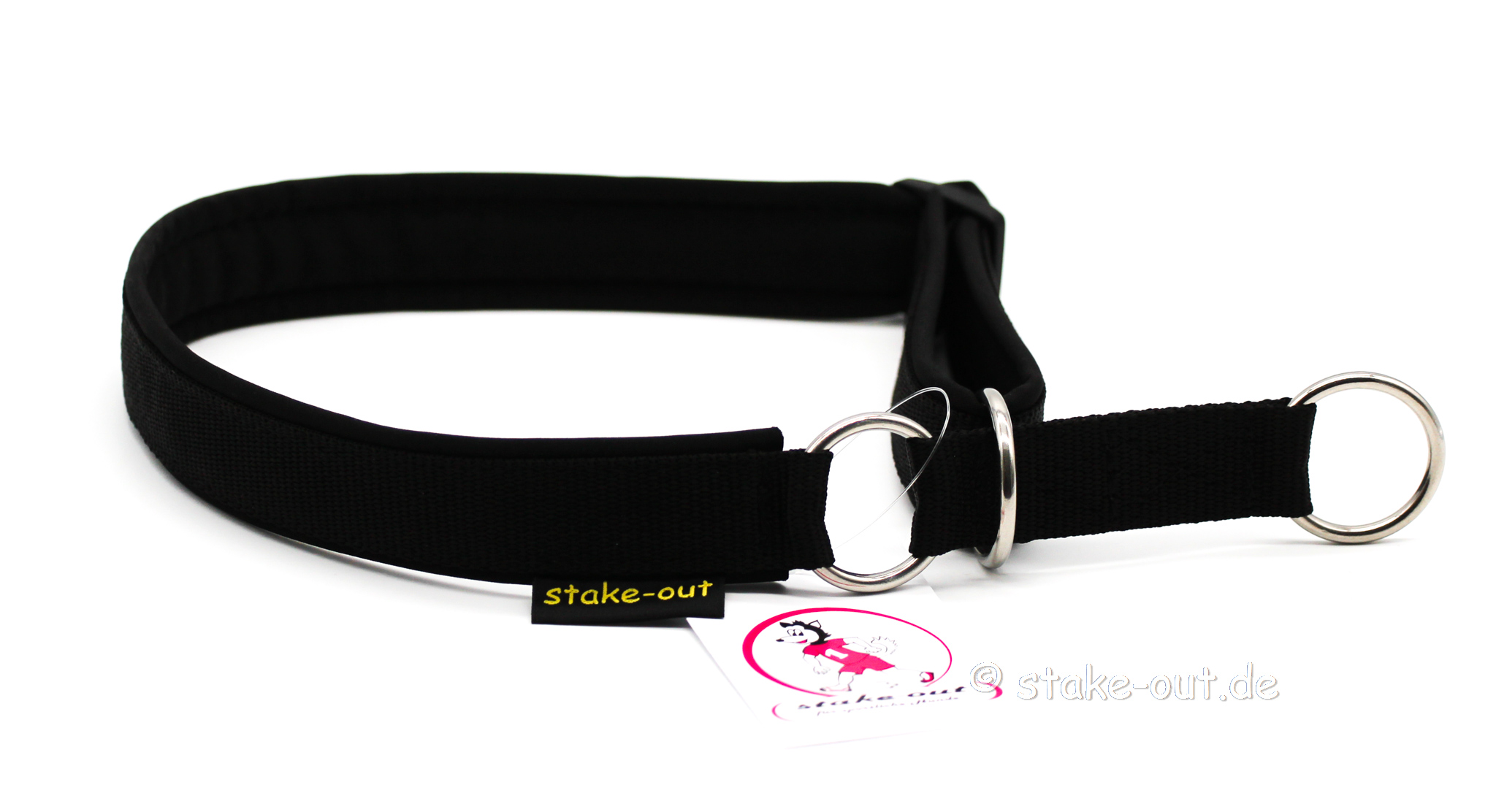 Zugstopp Schwarz/Schwarz Verstellbares Zugstopp Hundehalsband aus robustem Gurtband mit Softshell in Schwarz/Schwarz