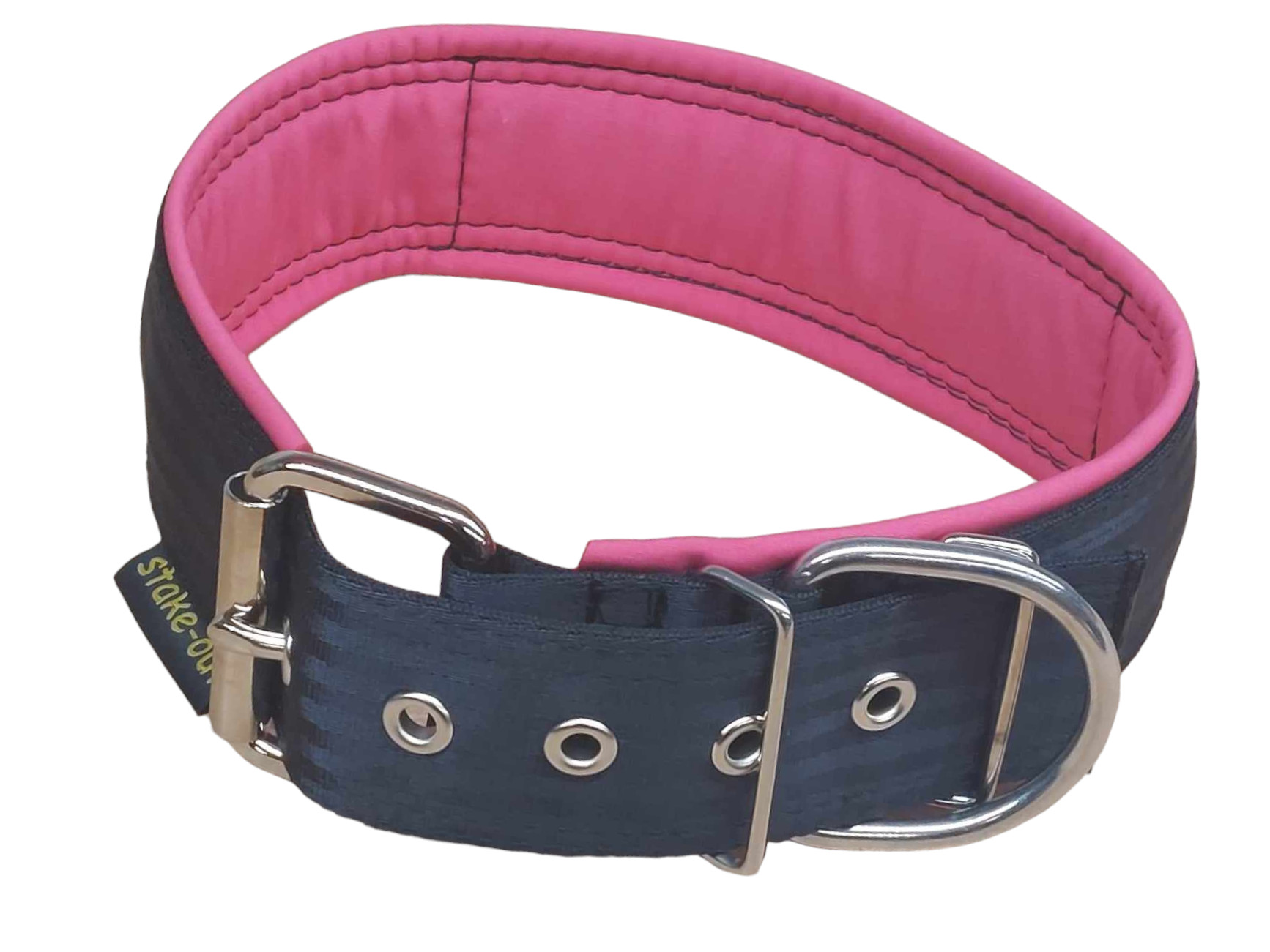 Halsband große Hunde Pink/Blau Besticktes 50 mm Hundehalsband für große Hunde in Pink/Blau, doppellagiges Gurtband & Softshell-Polsterung