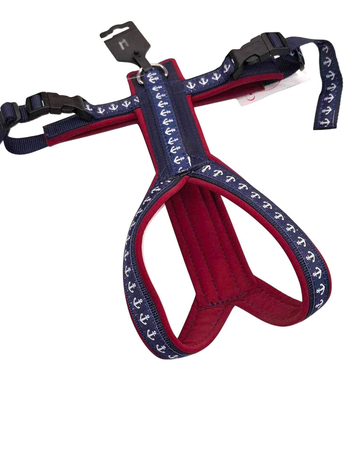 (G9) Geschirr Gr. M  blau mit Anker- weinrot  (25 Kg Hund)