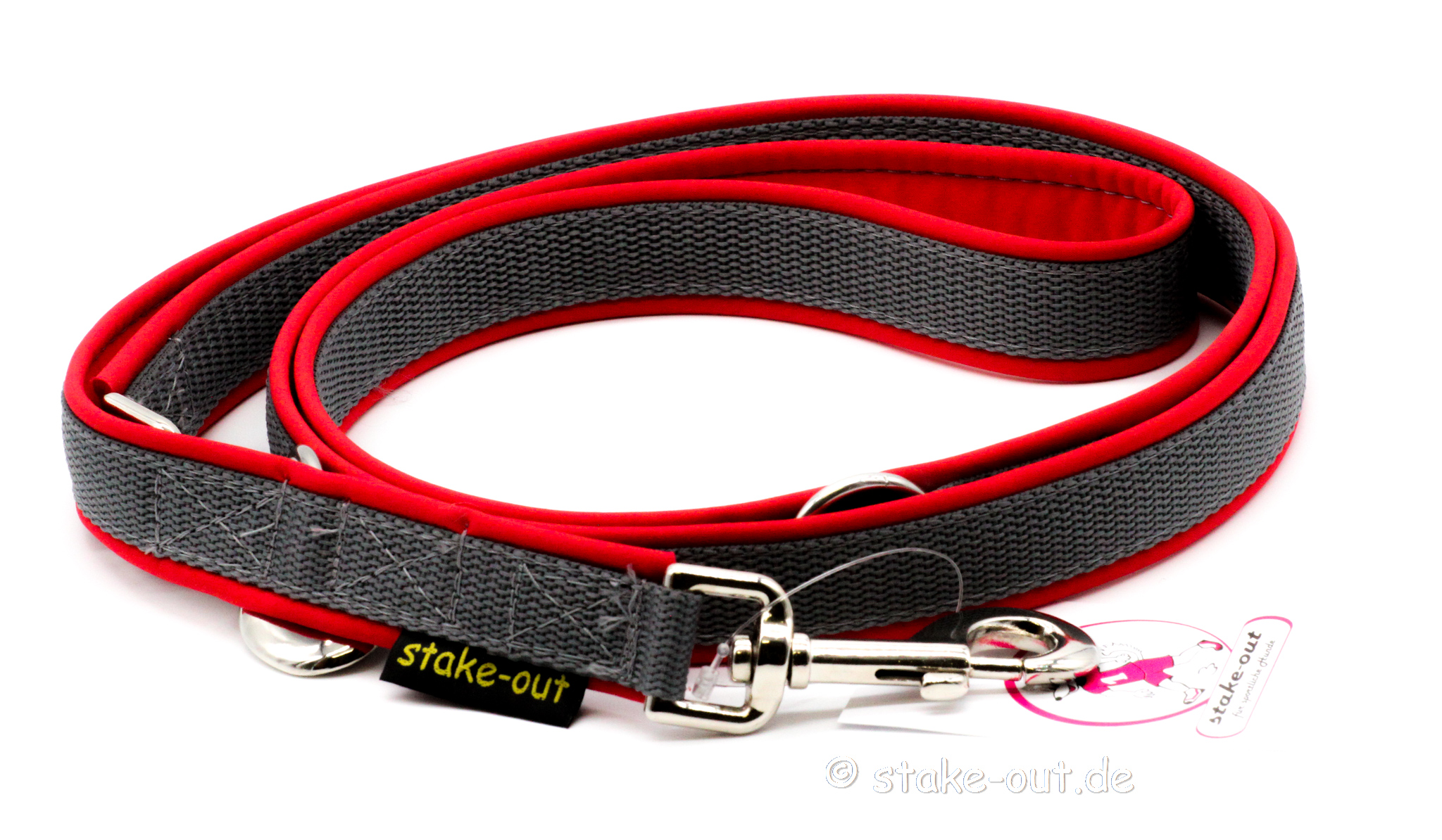 Führleine 1 m mit Softshell-Polsterung, kurz und robust, Farbe Rot / Schwarz