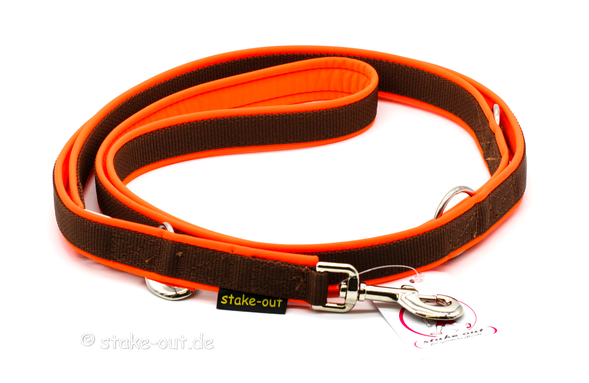 Führleine 1 m mit Softshell-Polsterung, kurz und robust, Farbe Orange / Schwarz