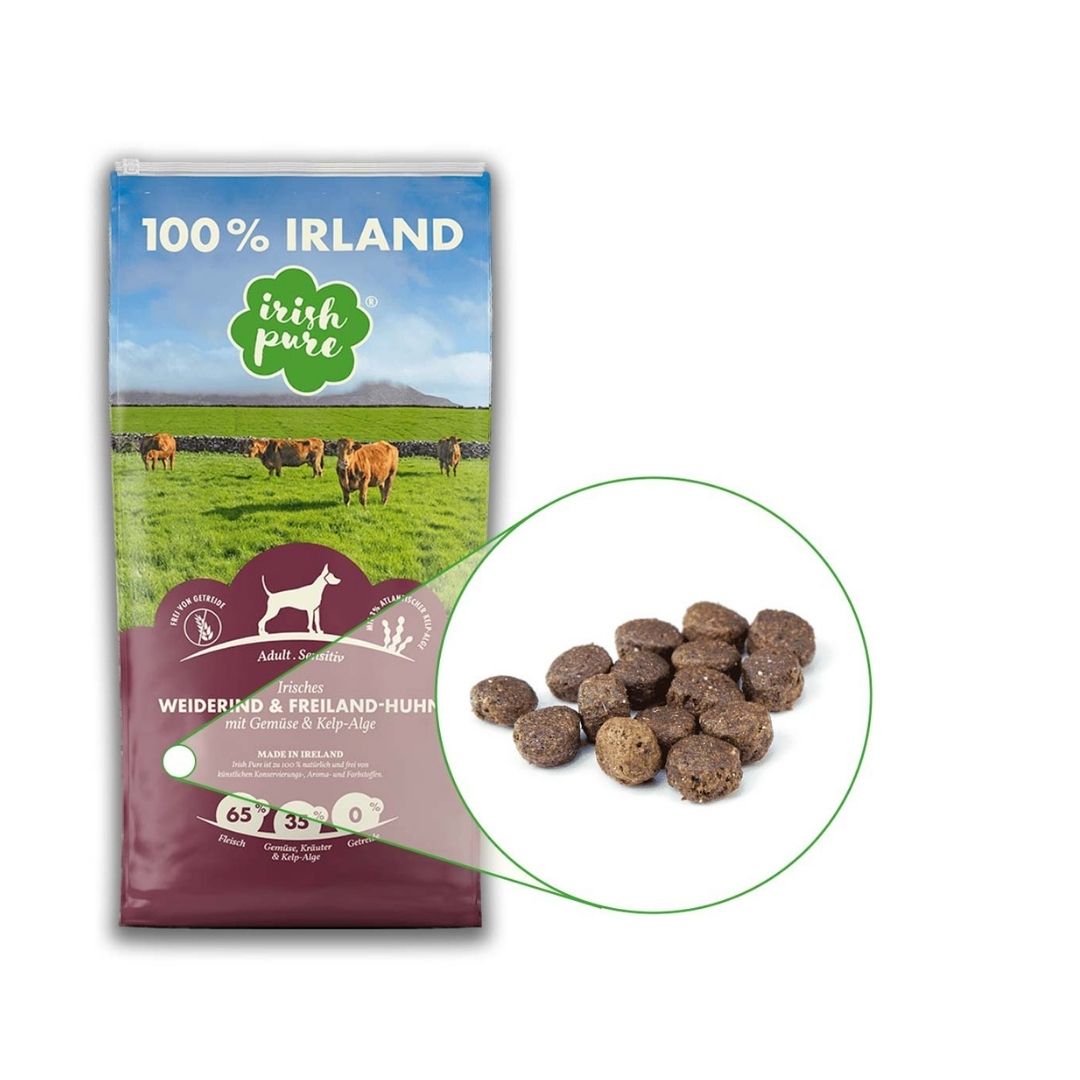 Krokettenform des Irish Pure Adult Hundefutters mit Weiderind und Freiland-Huhn