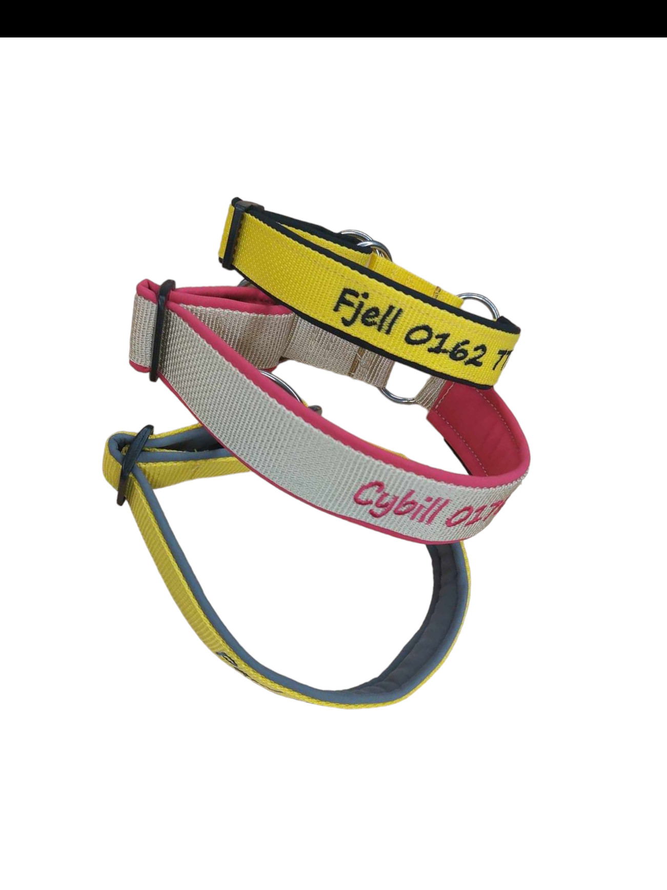 Hundehalsband Schwarz bestickt Softshell Besticktes Hundehalsband in Schwarz mit Softshell-Polsterung und Kunststoffsteckschnalle
