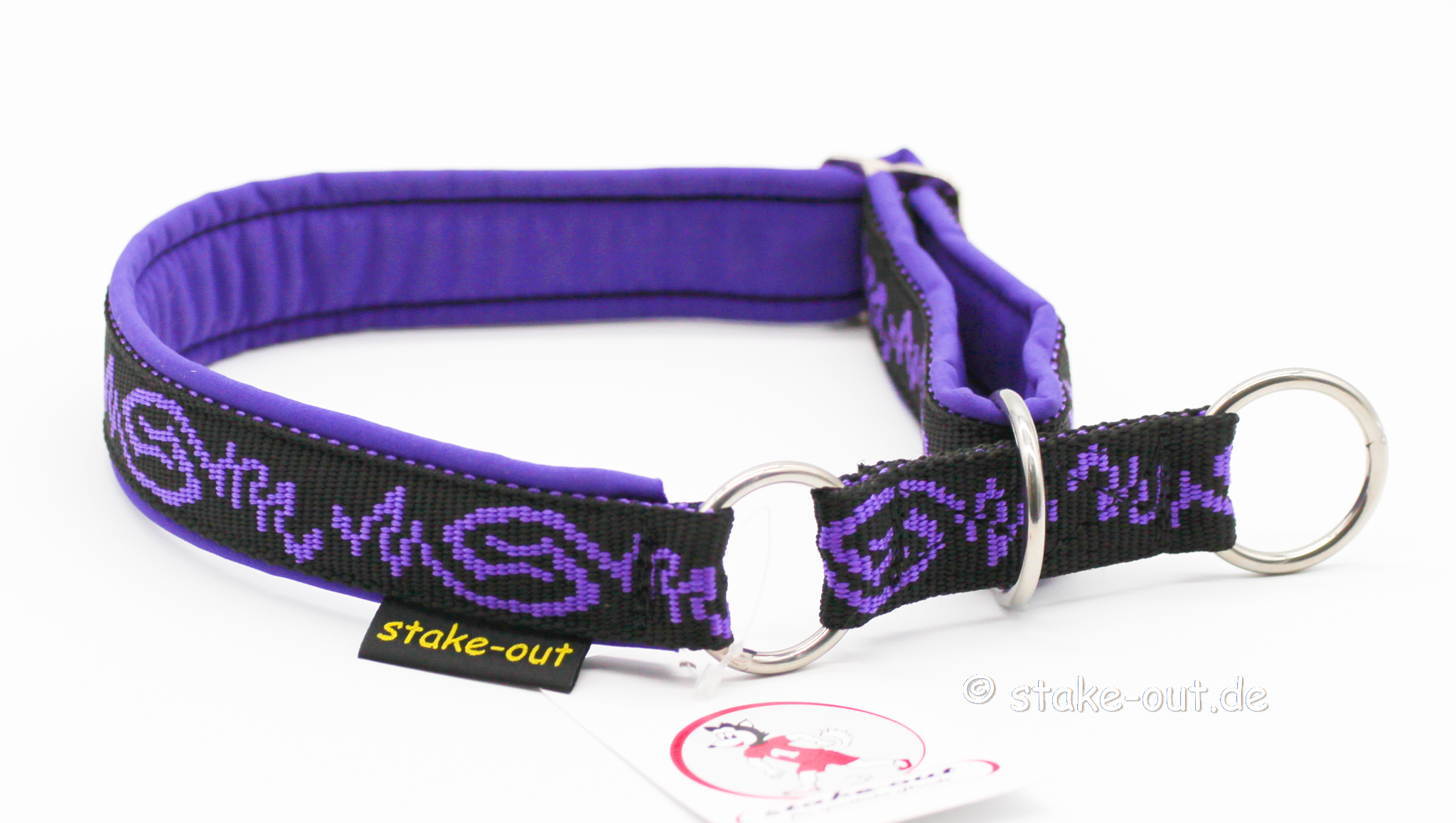 Zugstopp Lila/Schwarz Muster Zugstopp Hundehalsband Lila/Schwarz mit Softshell, dekoratives Muster, Polypropylen Gurtband