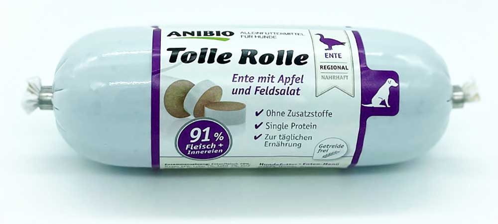 Anibio-Hundefutter-Tolle-Rolle-mit-Ente-200-g-1 Tolle Rolle Ente mit Apfel & Feldsalat