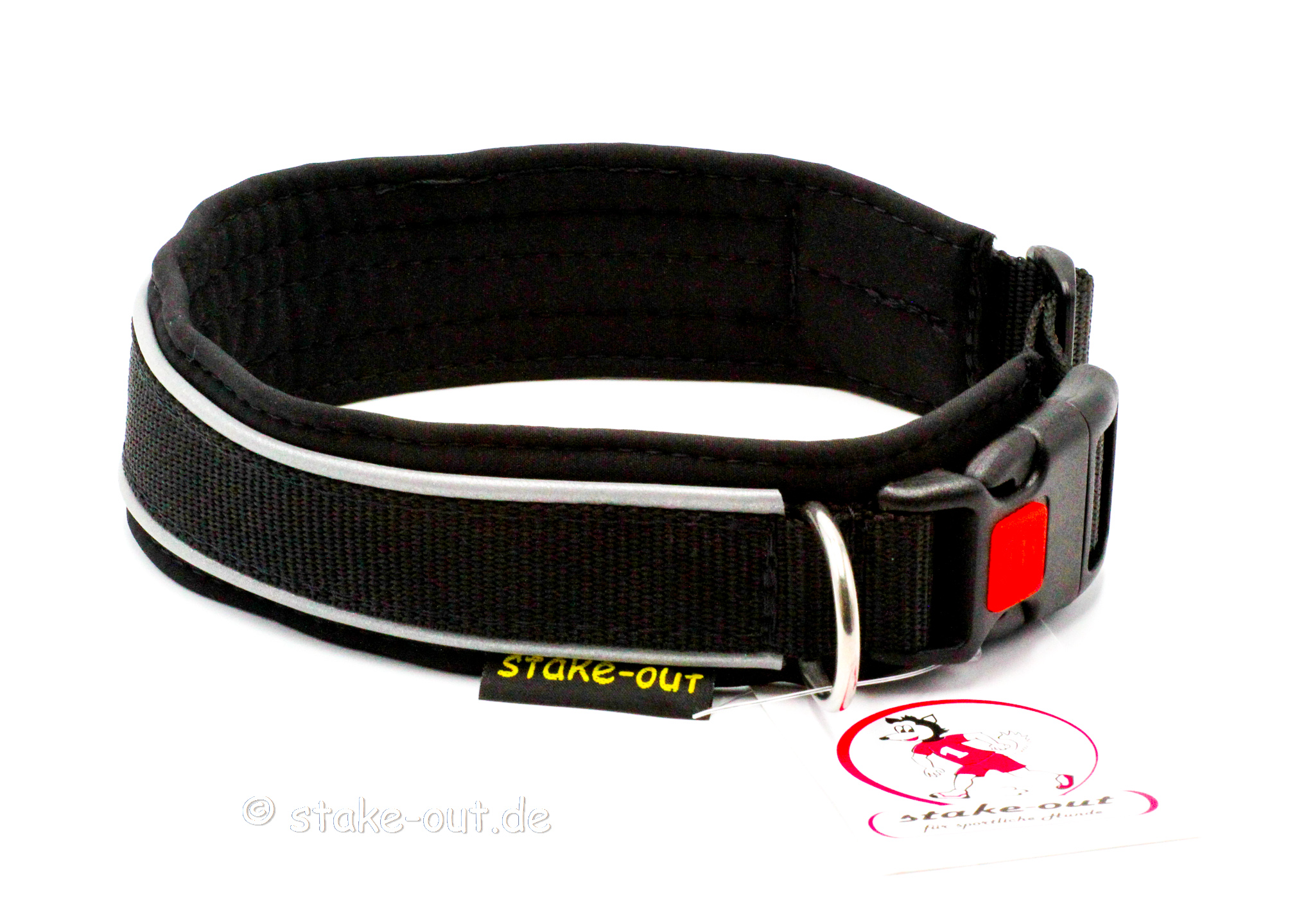 Outdoor Halsband Schwarz/Schwarz Outdoor Hundehalsband in Schwarz/Schwarz mit Softshell-Polsterung und reflektierender Kantenborte