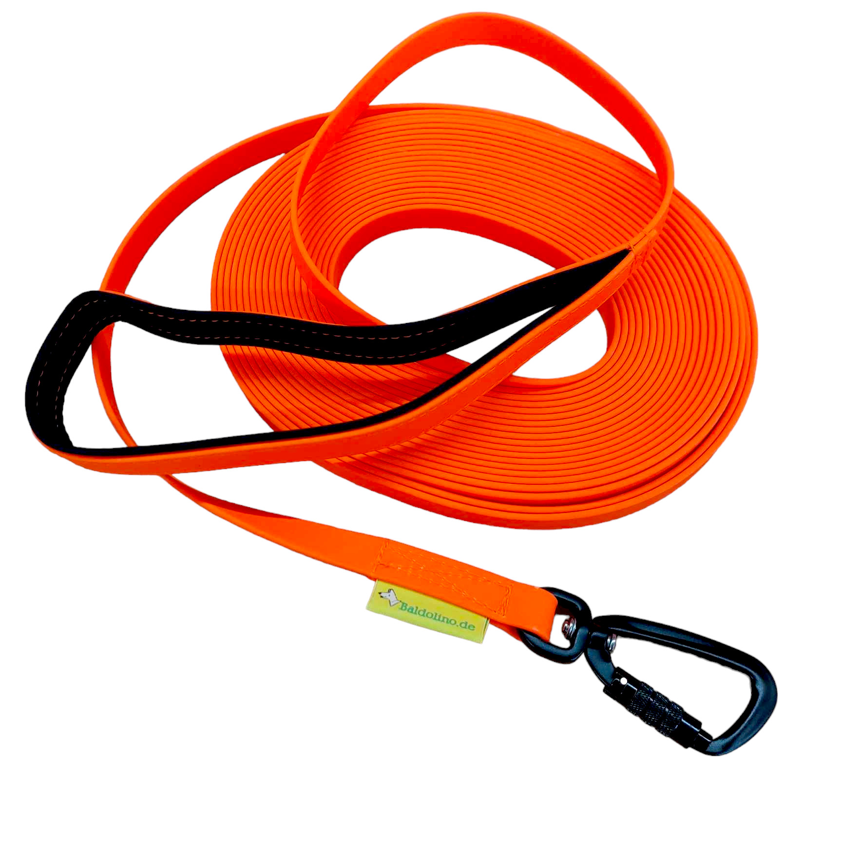 Schleppleine-Baldolino-orange-1-Photoroom Schleppleine aus Kunststoff ( mit Sicherheitskarabiner)