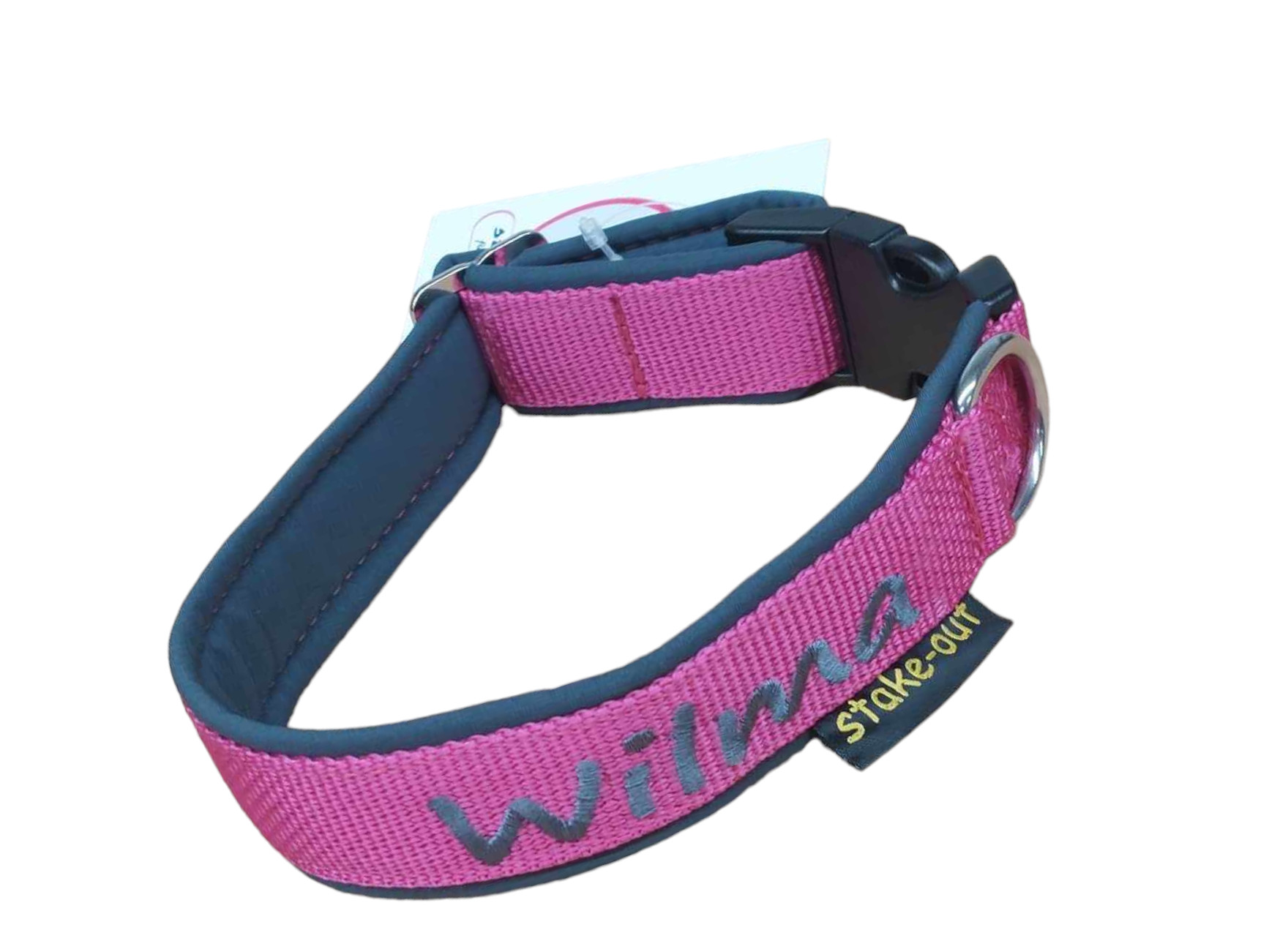 Hundehalsband Rosa bestickt Softshell Besticktes Hundehalsband in Rosa mit Softshell-Polsterung und Kunststoffsteckschnalle