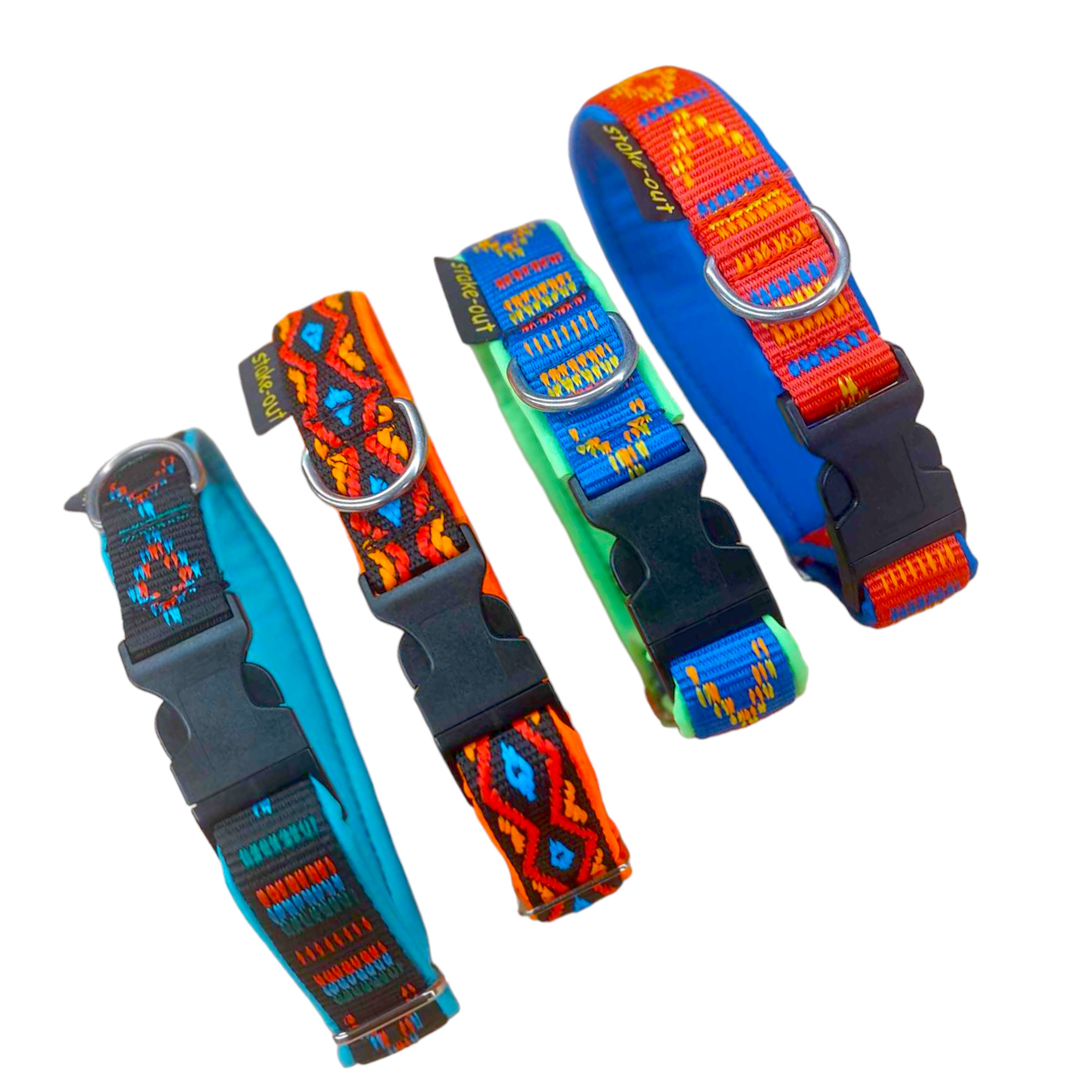 Hundehalsbänder im Inka-/Maya-Design mit Softshell-Polsterung und Klickverschluss in vier Farbvarianten