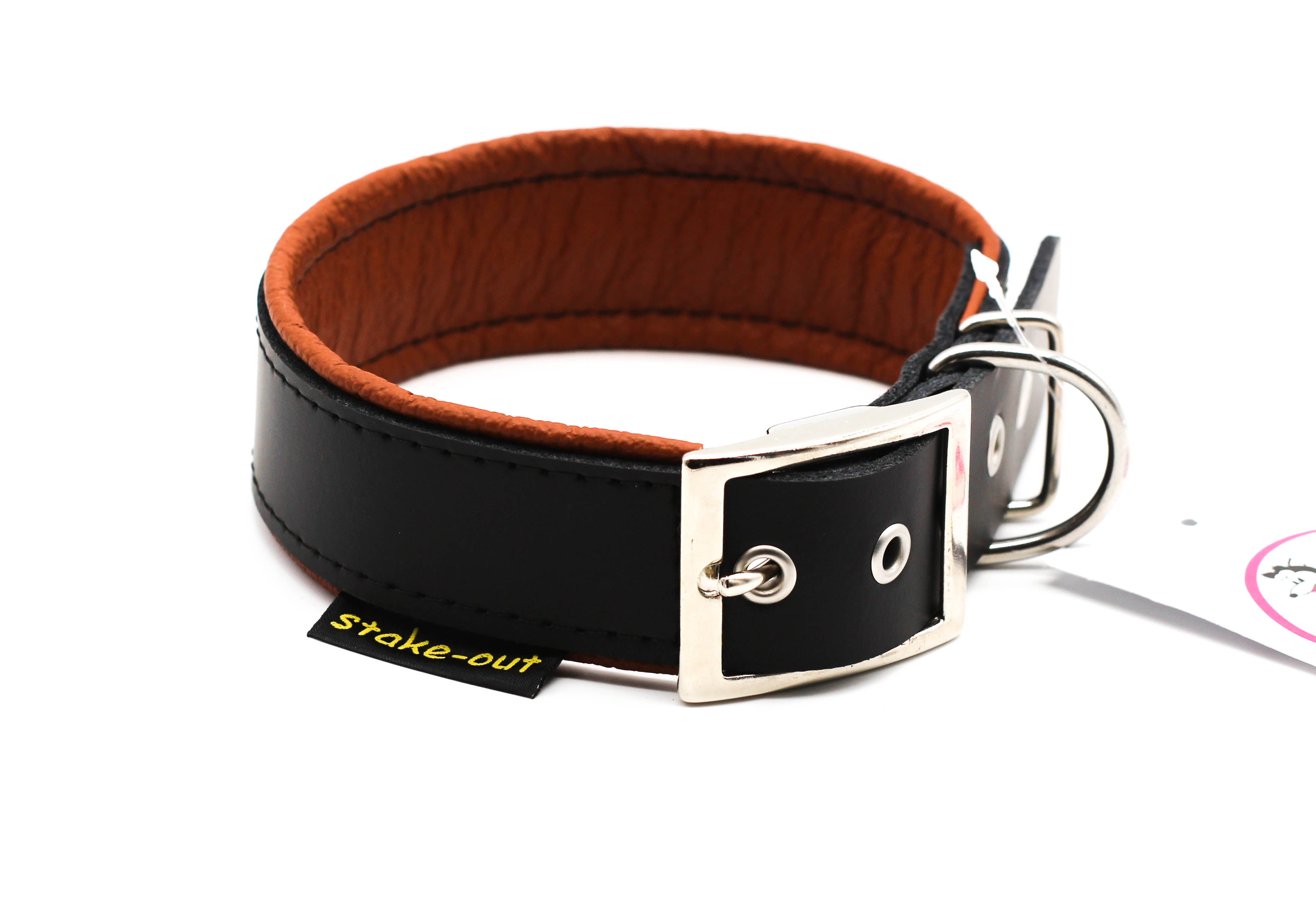 Lederhalsband Braun/Schwarz Silber Leder-Hundehalsband Braun/Schwarz mit silberner Gürtelschnalle und Nappapolsterung