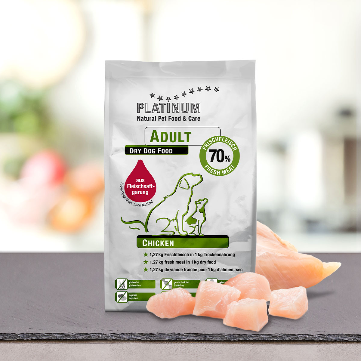 Premium-Alleinfutter mit natürlichen Zutaten, ohne Getreide. Ideal abgestimmt auf die Bedürfnisse deines Hundes – für Vitalität, Verdauung und glänzendes Fell.