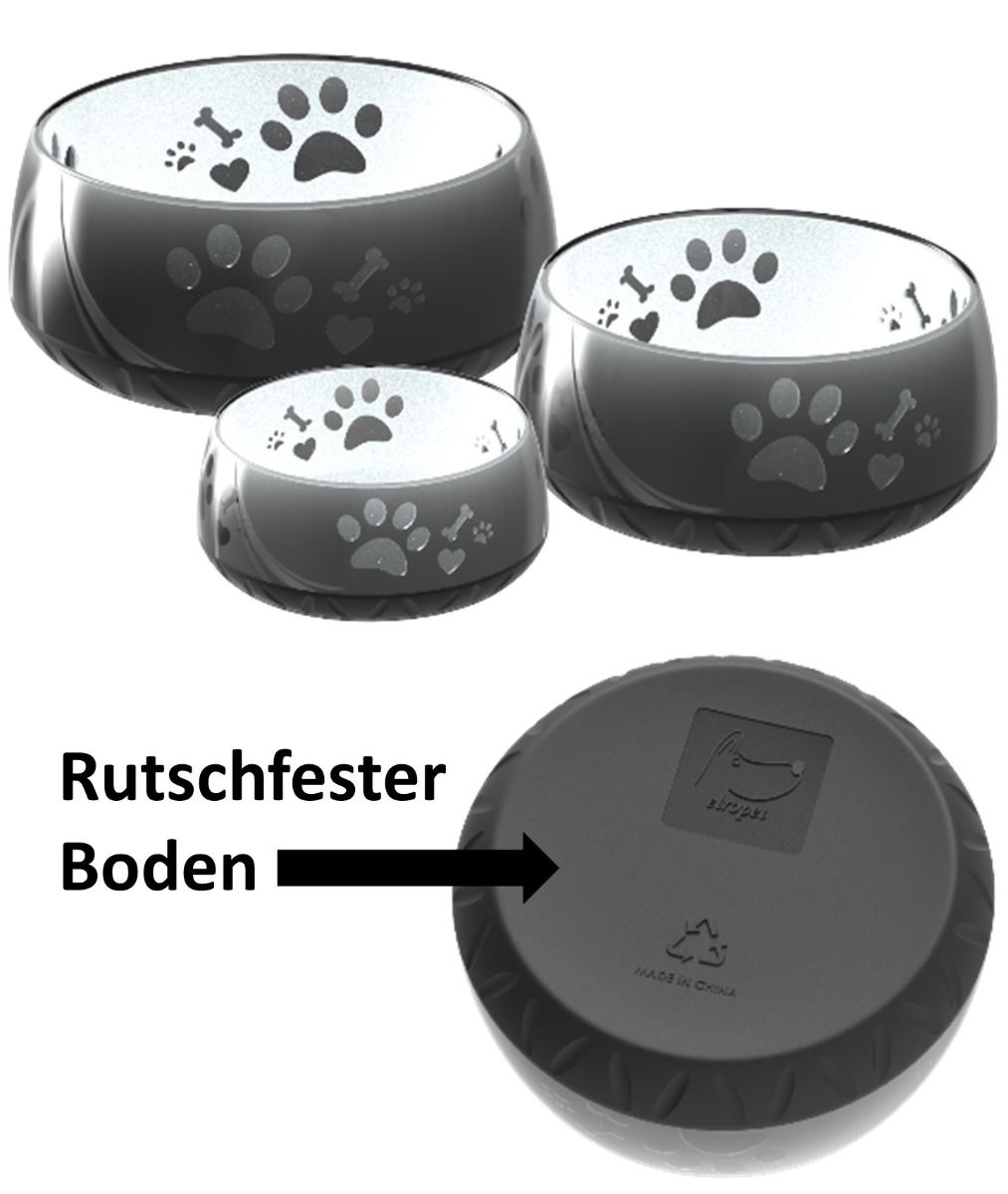 Elropet Kunststoff-Napf in Schwarz mit Pfotenmotiv und rutschfestem Boden, stabiler Napf für große und kleine Hunde.