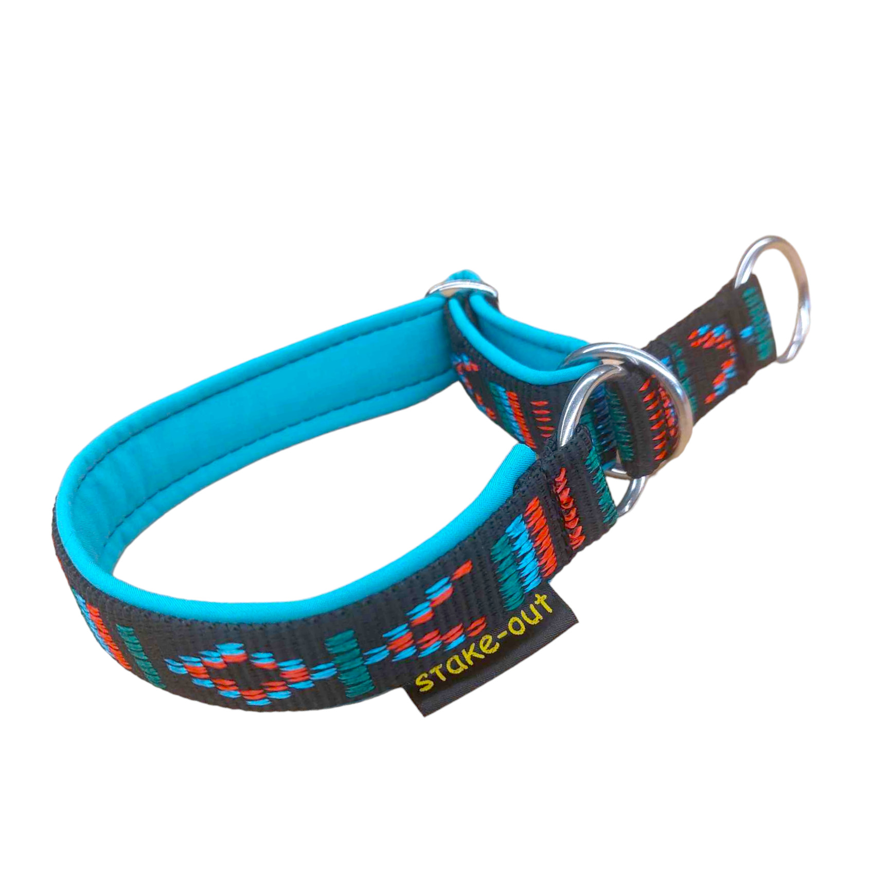 Inka Schwarz/Türkis Zugstopp-Hundehalsband Inka Schwarz mit türkiser Softshell-Polsterung, Polypropylen-Gurtband