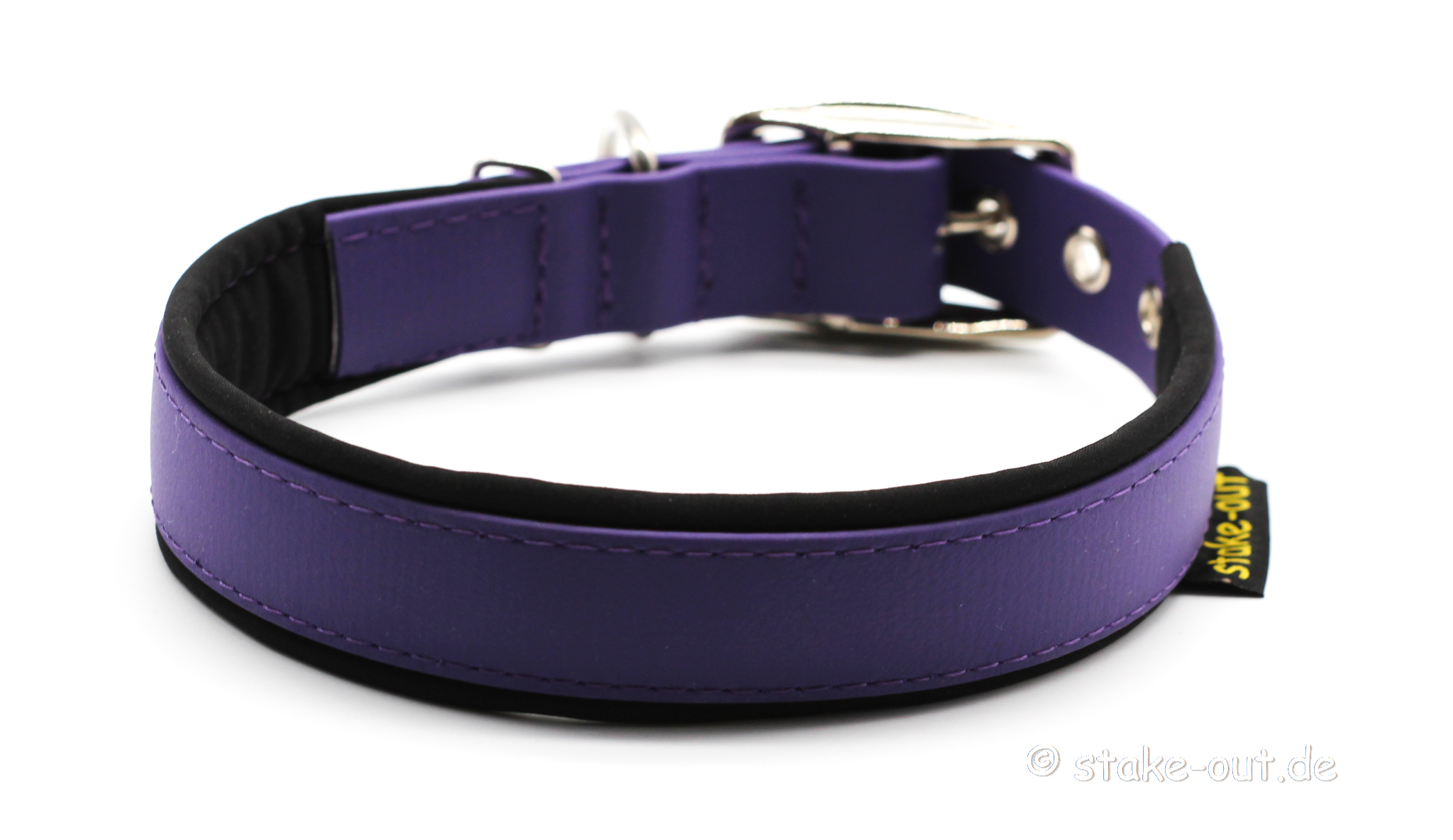 Biothane Halsband Lila/Schwarz Biothane Hundehalsband 25 mm in Lila/Schwarz mit Softshell-Polsterung und Gürtelschnalle