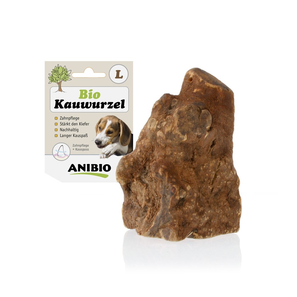 Anibio Bio Kauwurzel für Hunde in Größe L mit Verpackung, natürliche Zahn- und Kieferpflege aus nachhaltigem Material