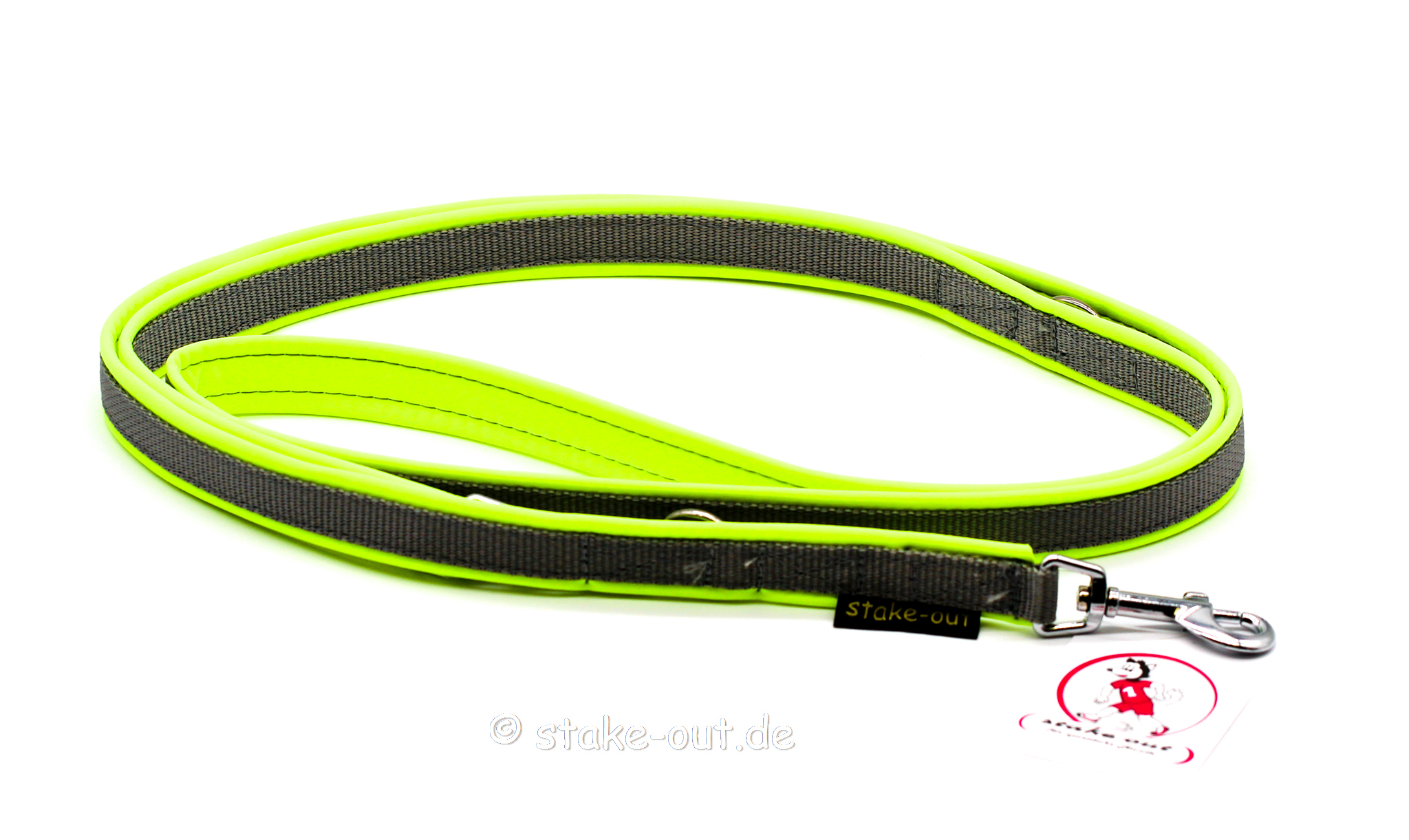 Führleine 1 m mit Softshell-Polsterung, kurz und robust, Farbe Neongrün / Schwarz