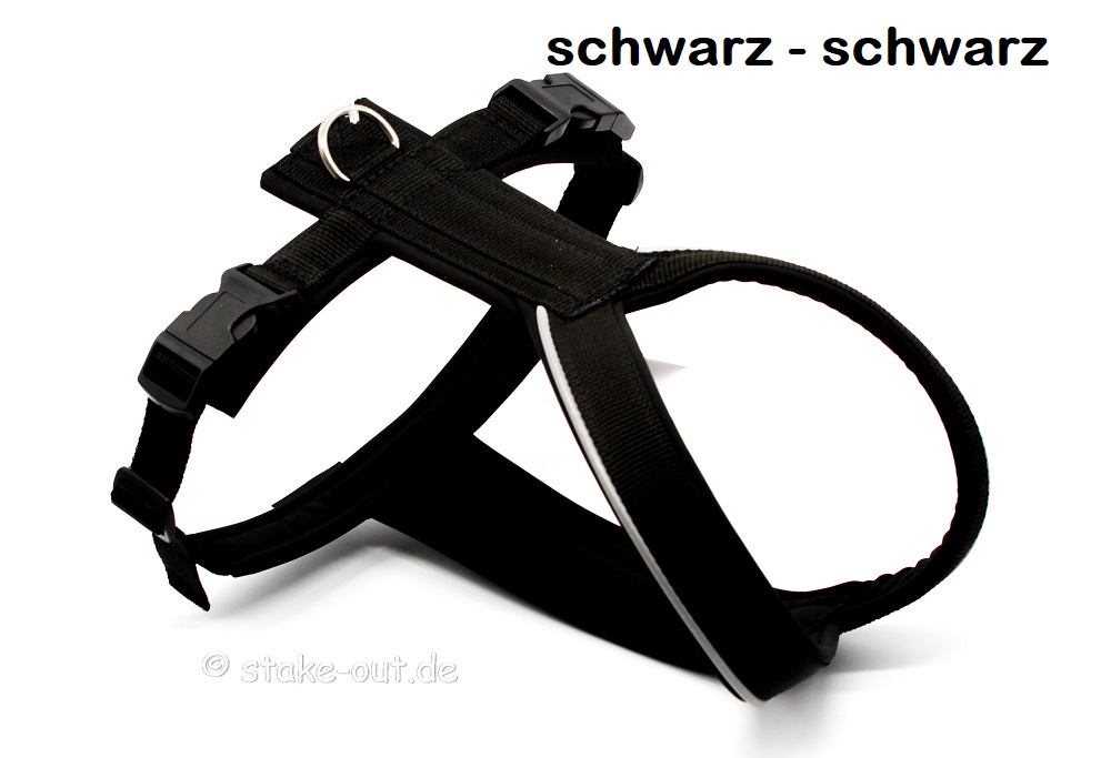 Outdoor-Geschirr-schwarz-schwarz Führgeschirr OUTDOOR in 11 Größen