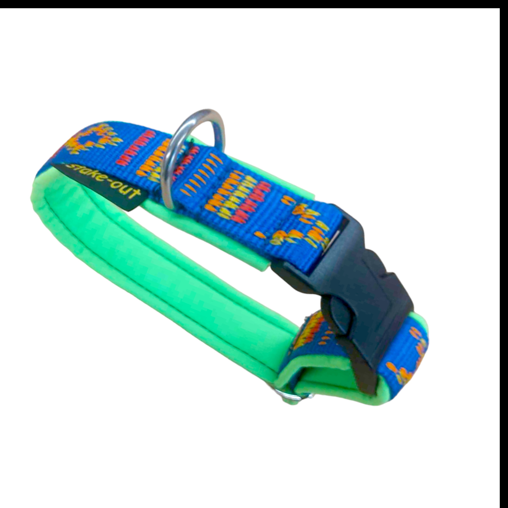 Inka Blau/Neongrün Softshell-Hundehalsband mit Inka-Design in Blau/Neongrün und Klickverschluss