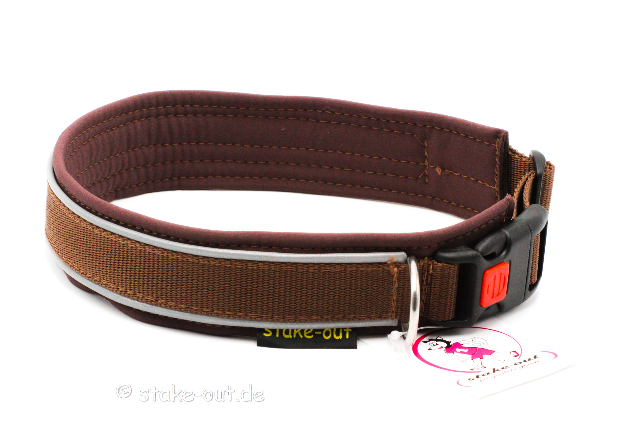 Outdoor Halsband Braun/Schwarz Outdoor Hundehalsband in Braun/Schwarz mit Softshell-Polsterung und reflektierender Kantenborte