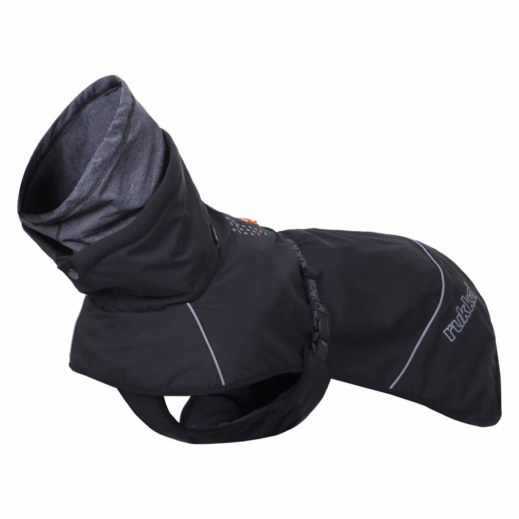 Rukka Pets Hundewintermantel Warmup in Schwarz, gefütterter Mantel mit reflektierenden Details und verstellbarem Gurt.