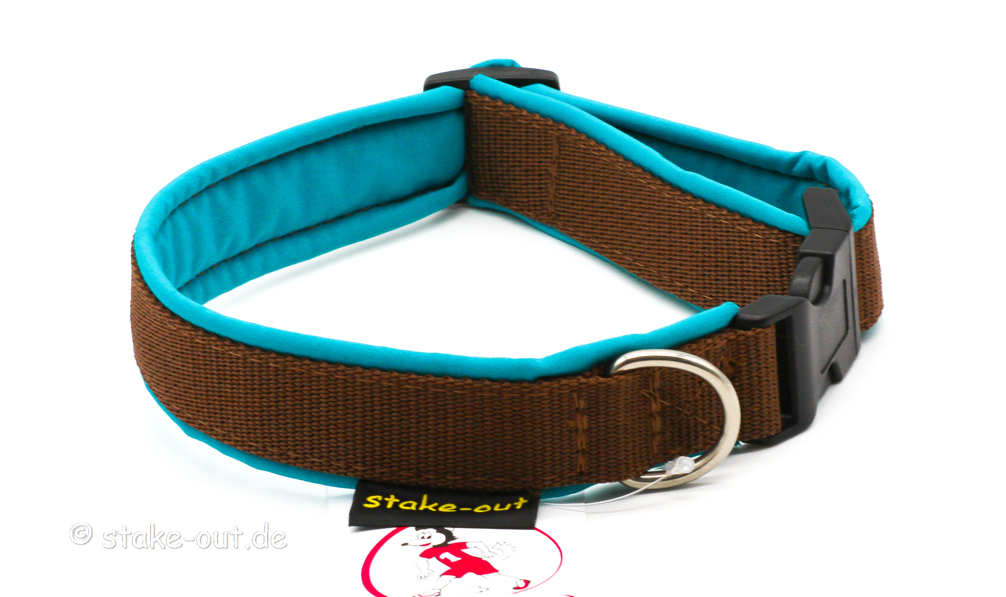Softshell Halsband Türkis/Braun Softshell-Halsband Türkis/Braun mit Polypropylen-Gurtband und Steckschnalle