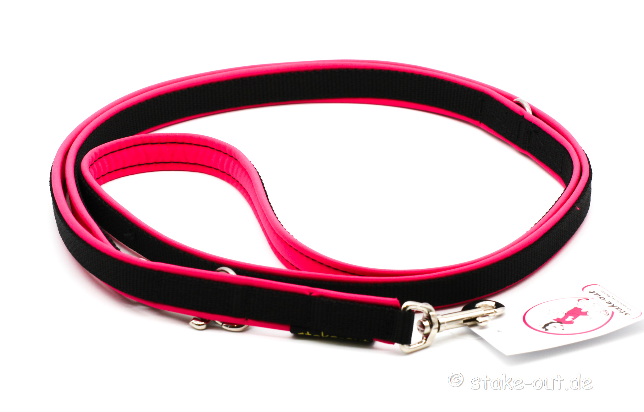 Führleine 2 m mit Softshell-Polsterung, 2-fach verstellbar, Farbe Pink / Schwarz