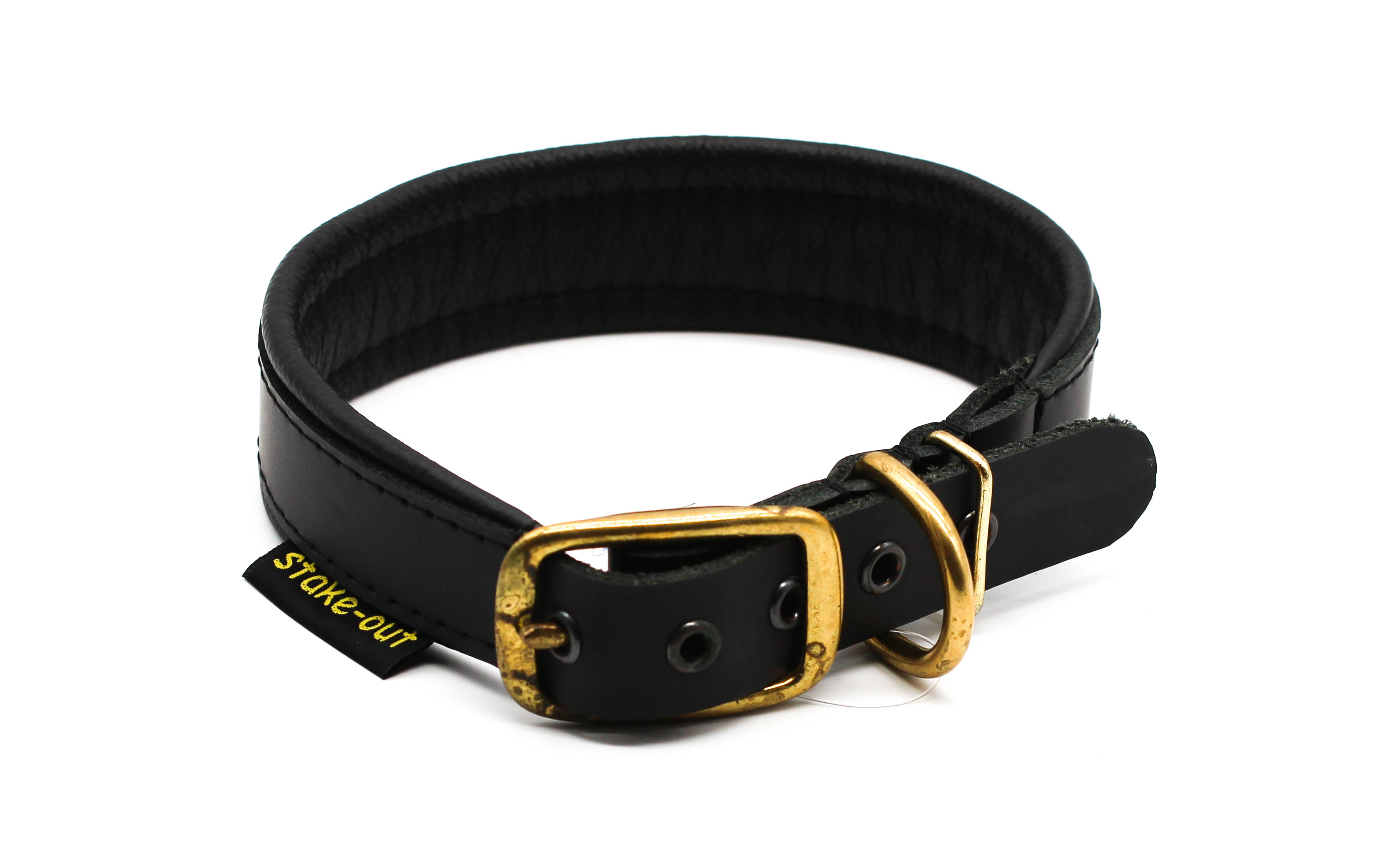 Lederhalsband Schwarz Gold Leder-Hundehalsband Schwarz/Schwarz mit goldener Gürtelschnalle und Nappapolsterung